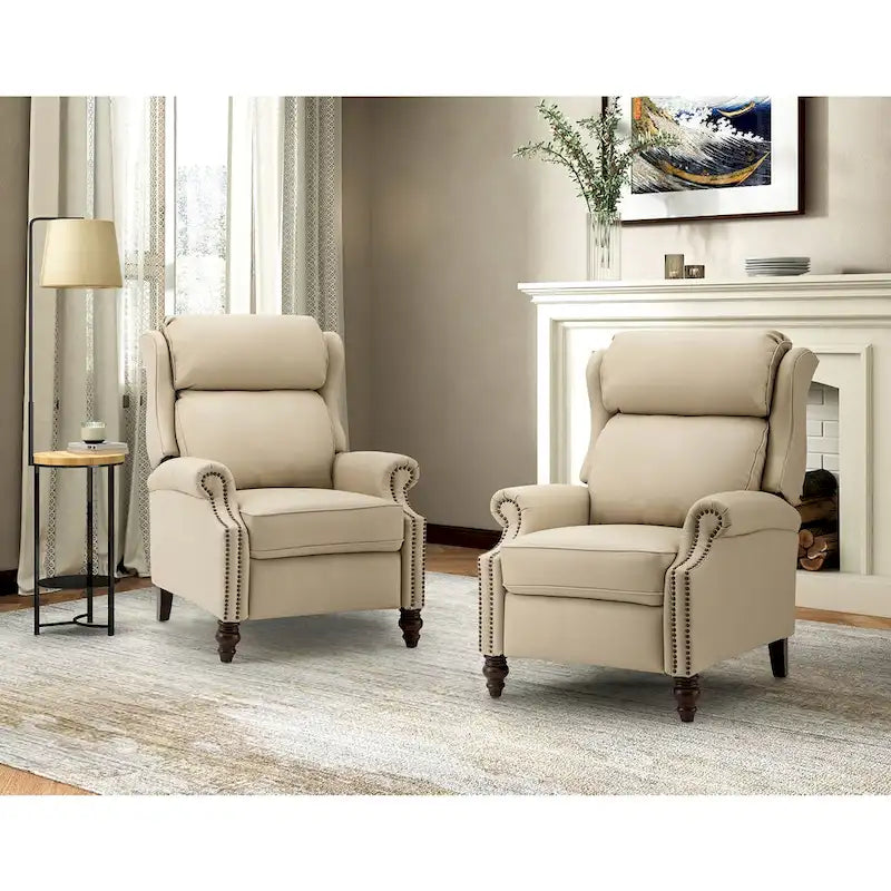 Fauteuil inclinable moderne en cuir véritable Noemon avec garnitures cloutées, lot de 2, par HULALA HOME