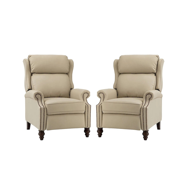 Fauteuil inclinable moderne en cuir véritable Noemon avec garnitures cloutées, lot de 2, par HULALA HOME