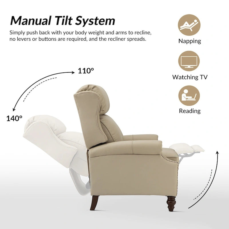 Fauteuil inclinable moderne en cuir véritable Noemon avec garnitures cloutées, lot de 2, par HULALA HOME