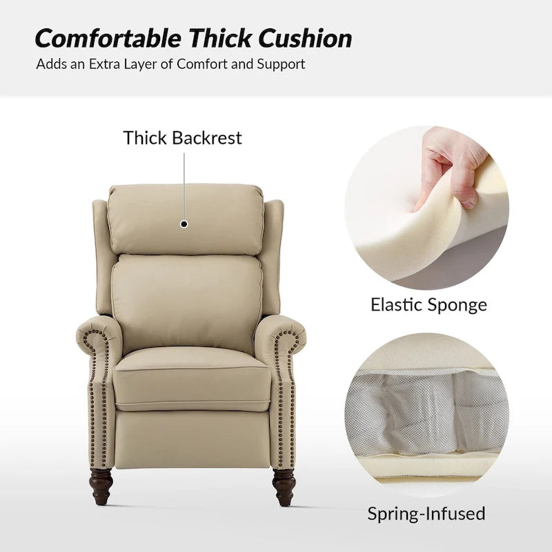 Fauteuil inclinable moderne en cuir véritable Noemon avec garnitures cloutées, lot de 2, par HULALA HOME