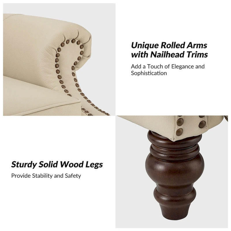Fauteuil inclinable moderne en cuir véritable Noemon avec garnitures cloutées, lot de 2, par HULALA HOME