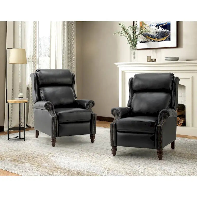 Fauteuil inclinable moderne en cuir véritable Noemon avec garnitures cloutées, lot de 2, par HULALA HOME
