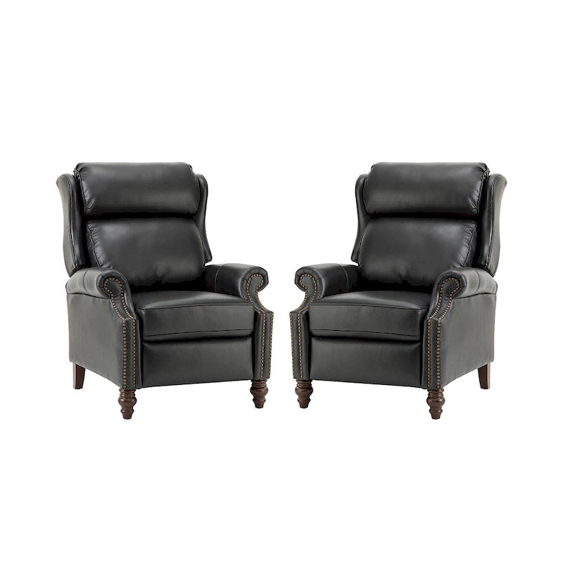 Fauteuil inclinable moderne en cuir véritable Noemon avec garnitures cloutées, lot de 2, par HULALA HOME