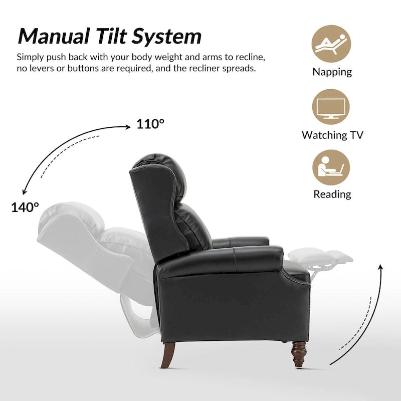Fauteuil inclinable moderne en cuir véritable Noemon avec garnitures cloutées, lot de 2, par HULALA HOME