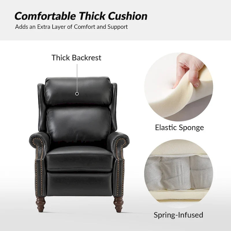 Fauteuil inclinable moderne en cuir véritable Noemon avec garnitures cloutées, lot de 2, par HULALA HOME