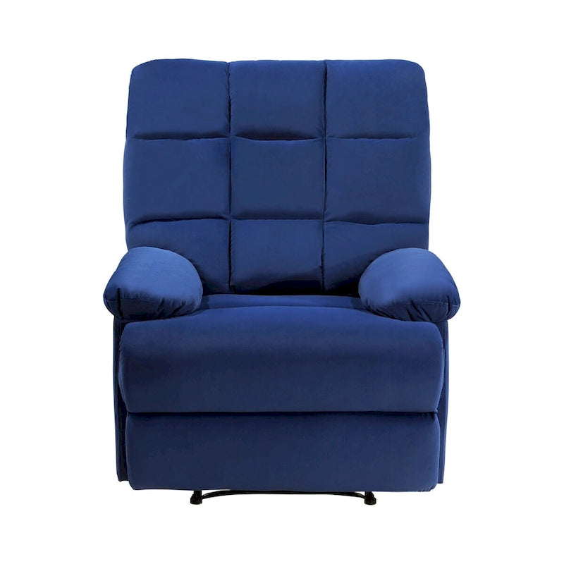 Fauteuil inclinable manuel Patty de 91 cm, rembourré, velours bleu, bois massif