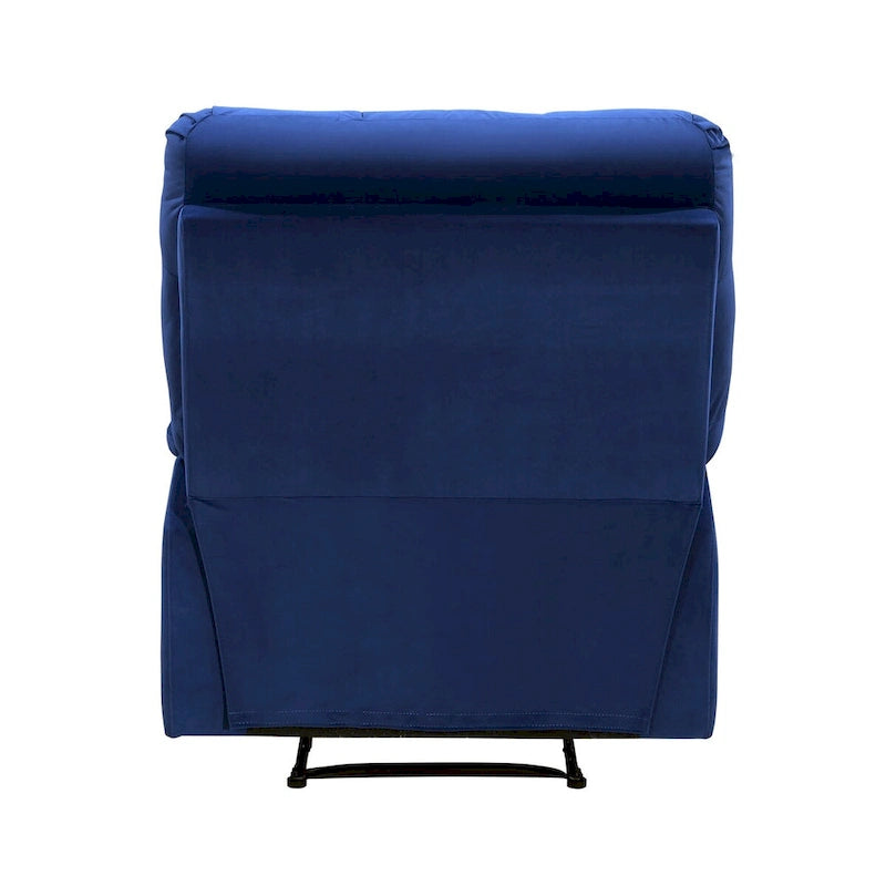 Fauteuil inclinable manuel Patty de 91 cm, rembourré, velours bleu, bois massif