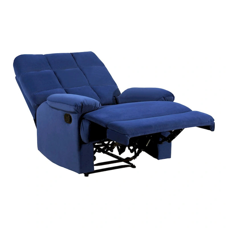 Fauteuil inclinable manuel Patty de 91 cm, rembourré, velours bleu, bois massif