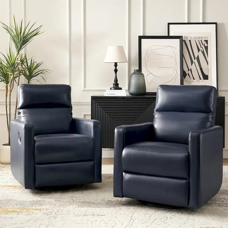 Ensemble de 2 fauteuils inclinables pivotants et à bascule Josefa Modern en cuir véritable par Hulala Home