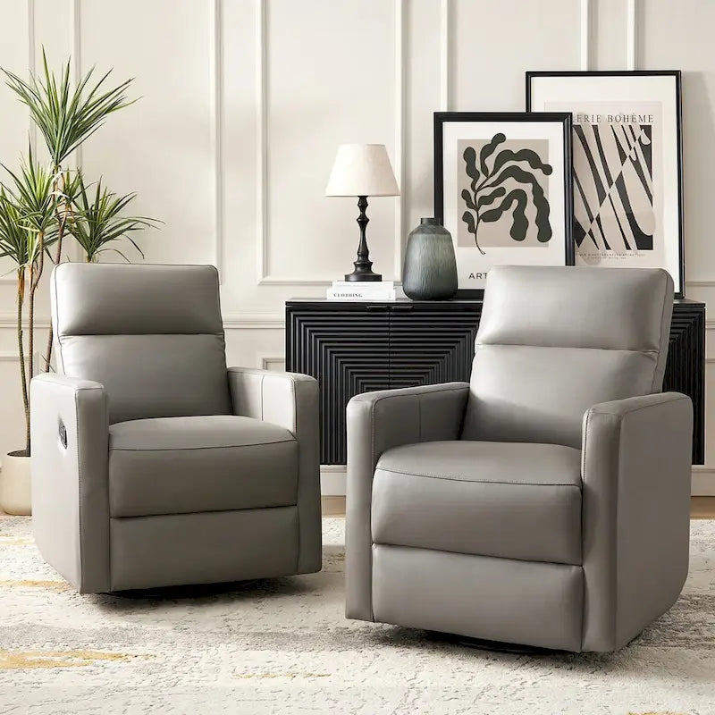 Ensemble de 2 fauteuils inclinables pivotants et à bascule Josefa Modern en cuir véritable par Hulala Home