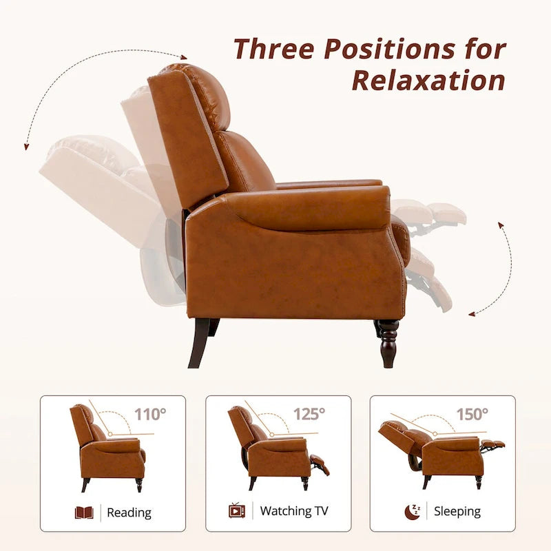 Fauteuil inclinable COZYMAN en cuir véritable avec dossier réglable et accoudoirs confortables pour le salon