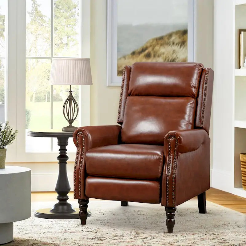 Fauteuil inclinable COZYMAN en cuir véritable avec dossier réglable et accoudoirs confortables pour le salon