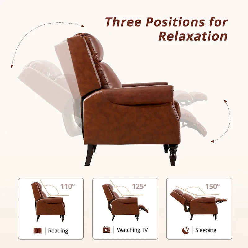 Fauteuil inclinable COZYMAN en cuir véritable avec dossier réglable et accoudoirs confortables pour le salon