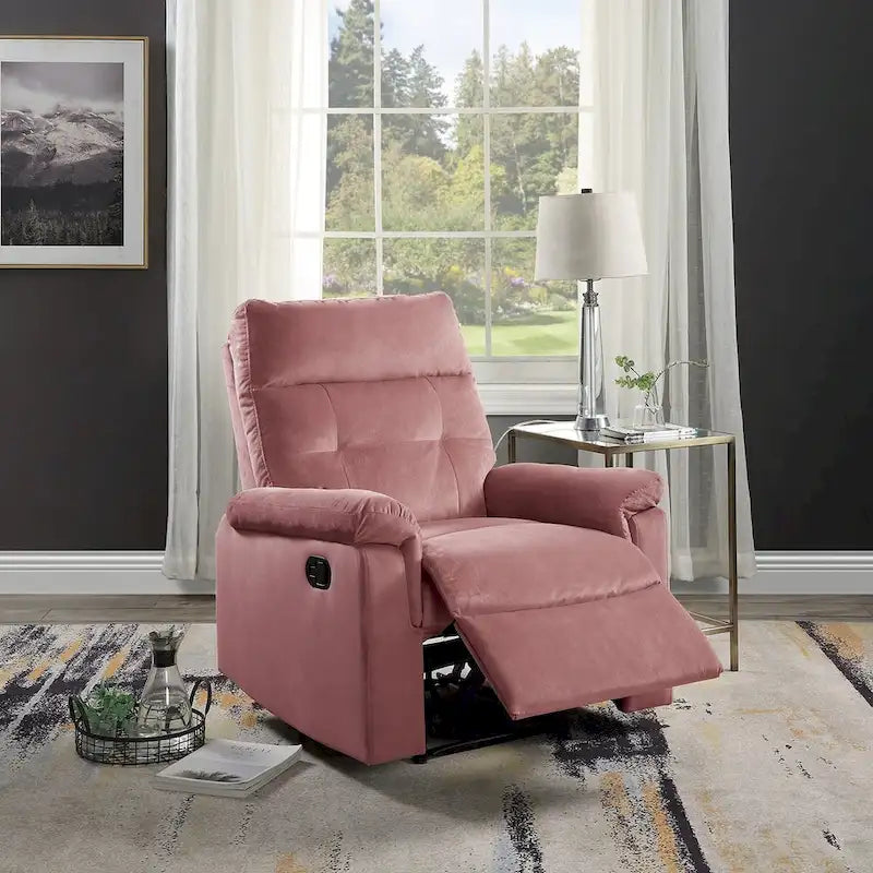 Fauteuil inclinable manuel simple en velours capitonné avec dossier touffeté