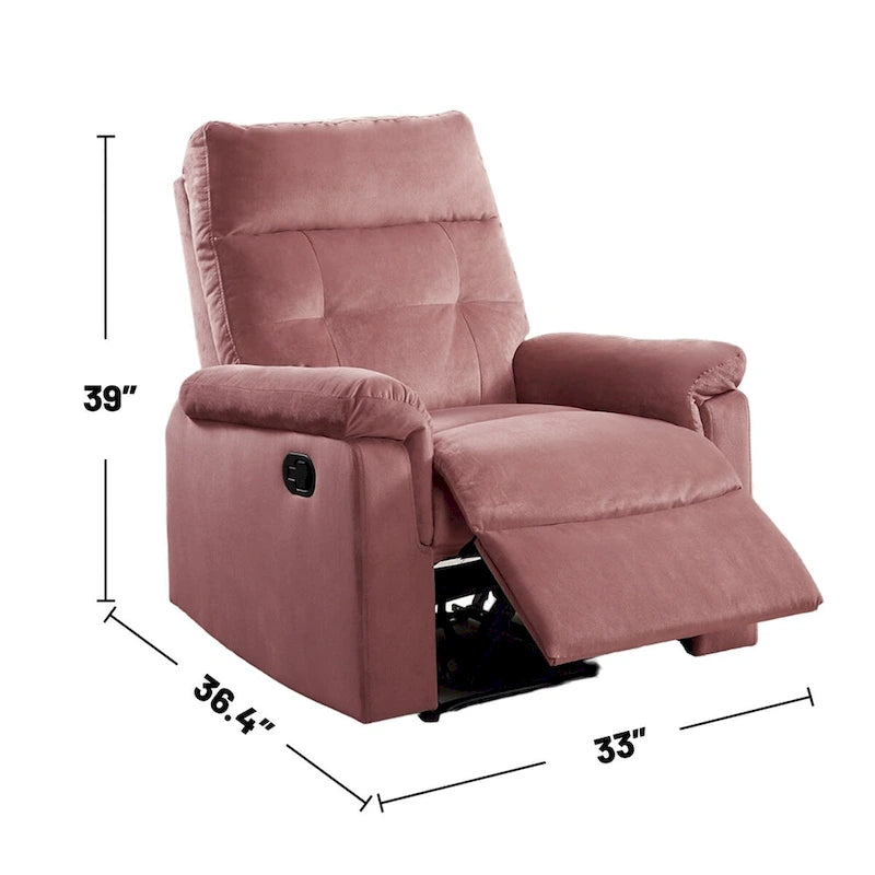 Fauteuil inclinable manuel simple en velours capitonné avec dossier touffeté