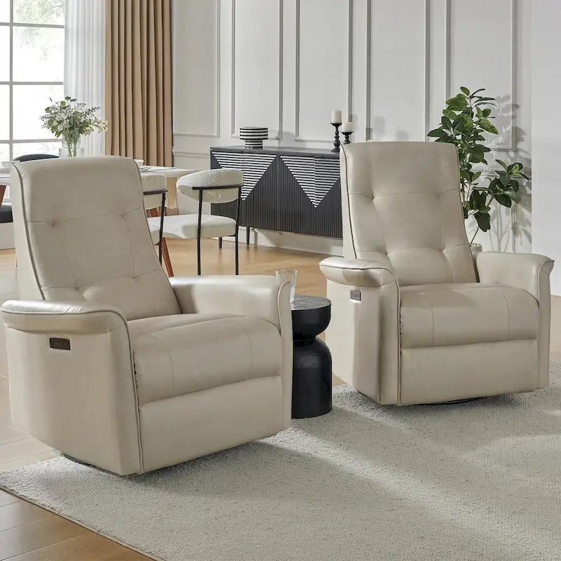 Fauteuil inclinable électrique pivotant moderne en similicuir Valentin avec ports USB, lot de 2, par HULALA HOME