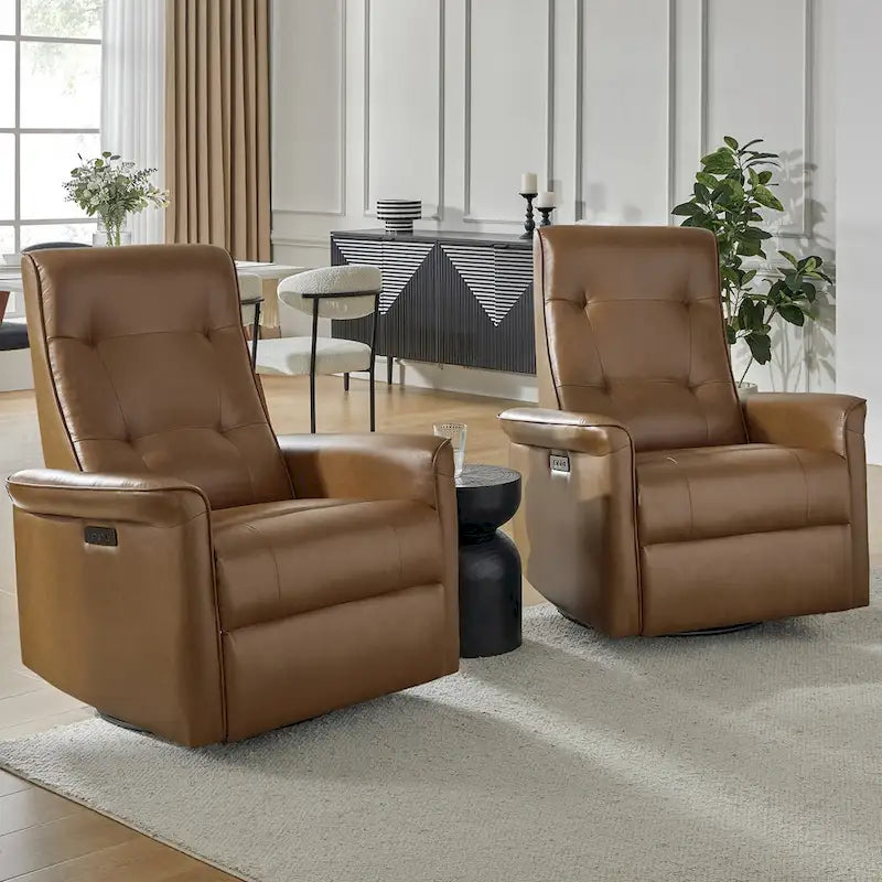 Fauteuil inclinable électrique pivotant moderne en similicuir Valentin avec ports USB, lot de 2, par HULALA HOME