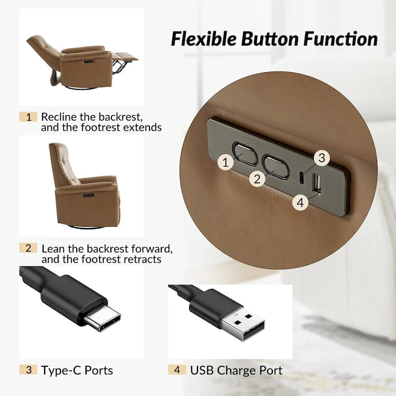 Fauteuil inclinable électrique pivotant moderne en similicuir Valentin avec ports USB, lot de 2, par HULALA HOME