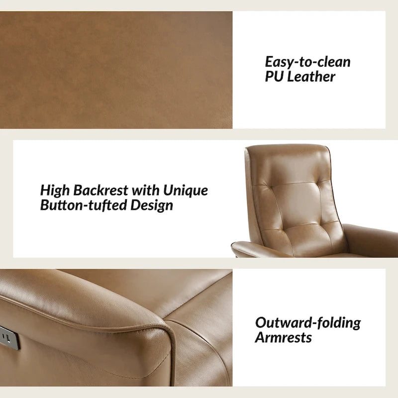 Fauteuil inclinable électrique pivotant moderne en similicuir Valentin avec ports USB, lot de 2, par HULALA HOME