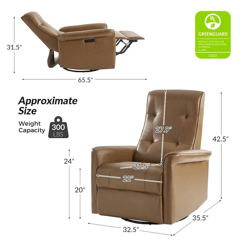 Fauteuil inclinable électrique pivotant moderne en similicuir Valentin avec ports USB, lot de 2, par HULALA HOME