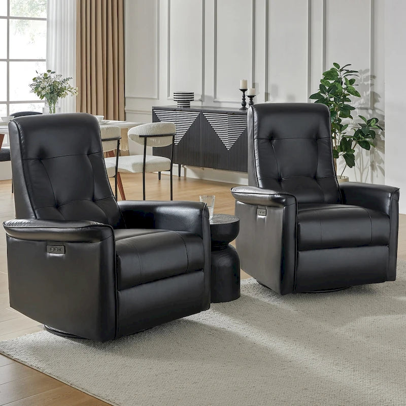 Fauteuil inclinable électrique pivotant moderne en similicuir Valentin avec ports USB, lot de 2, par HULALA HOME