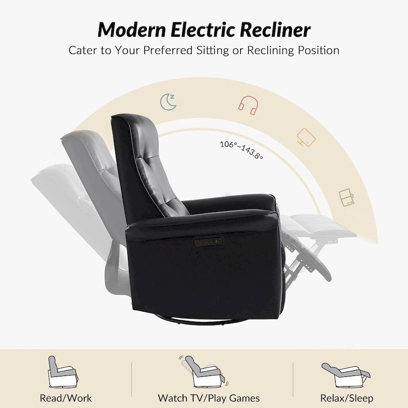 Fauteuil inclinable électrique pivotant moderne en similicuir Valentin avec ports USB, lot de 2, par HULALA HOME