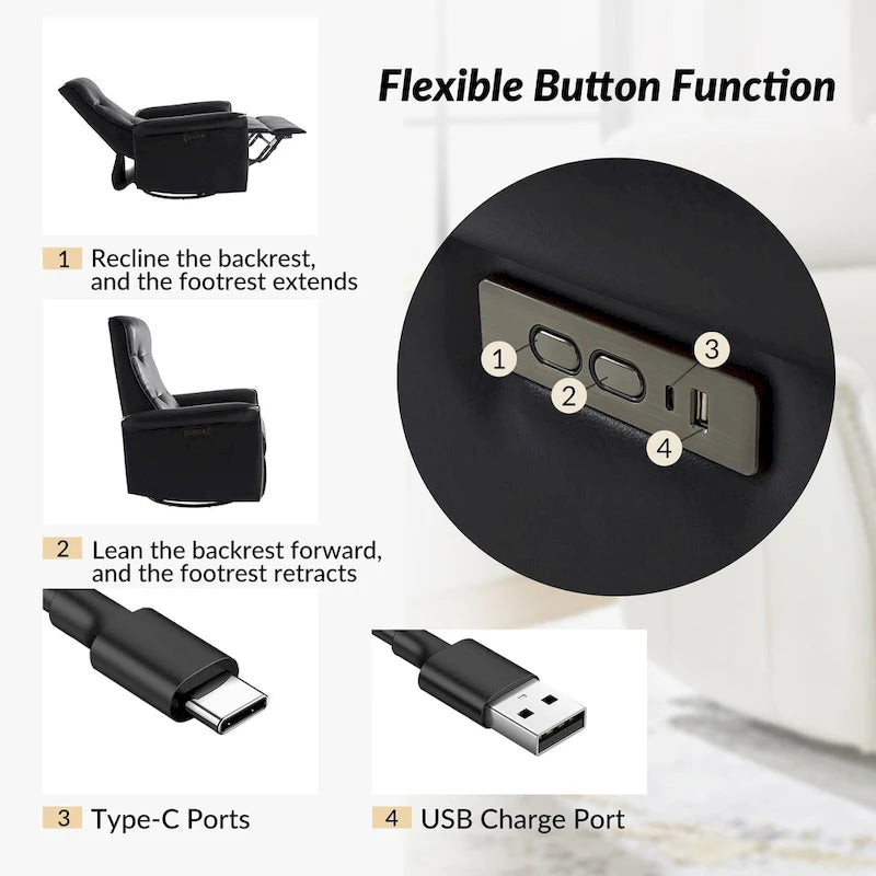 Fauteuil inclinable électrique pivotant moderne en similicuir Valentin avec ports USB, lot de 2, par HULALA HOME