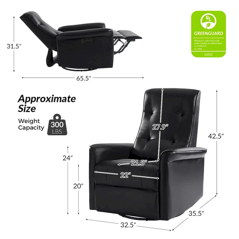 Fauteuil inclinable électrique pivotant moderne en similicuir Valentin avec ports USB, lot de 2, par HULALA HOME