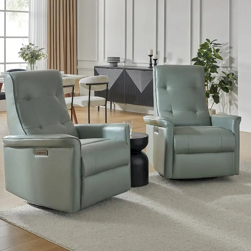 Fauteuil inclinable électrique pivotant moderne en similicuir Valentin avec ports USB, lot de 2, par HULALA HOME