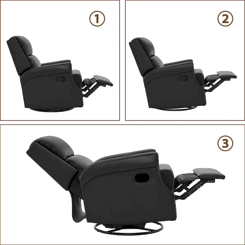 Fauteuil inclinable à bascule manuel en cuir véritable avec base pivotante en métal à 360 degrés