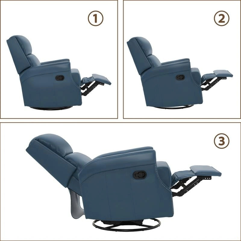 Fauteuil inclinable à bascule manuel en cuir véritable avec base pivotante en métal à 360 degrés