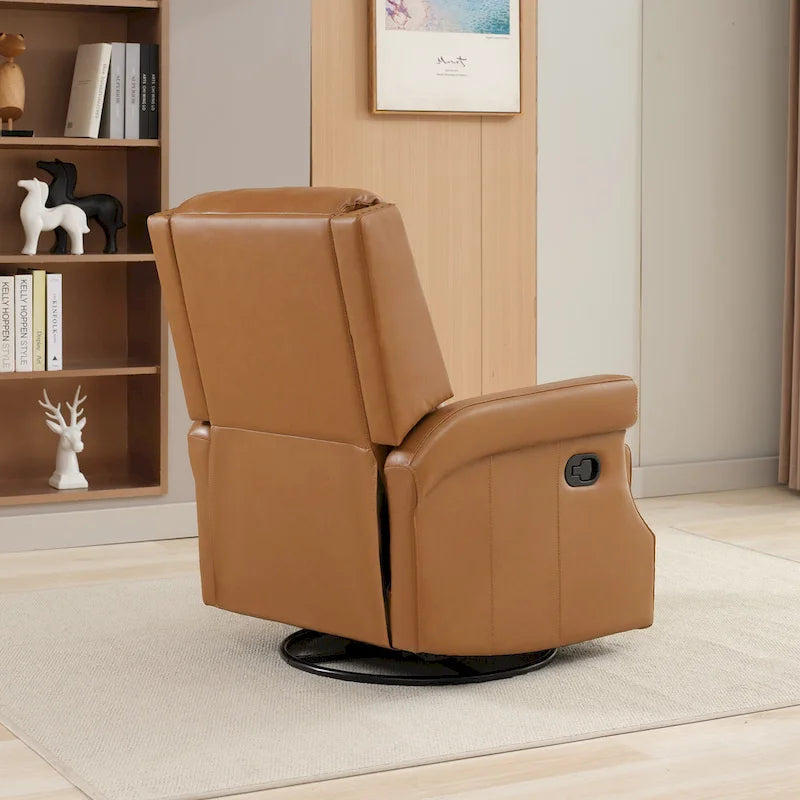 Fauteuil inclinable à bascule manuel en cuir véritable avec base pivotante en métal à 360 degrés