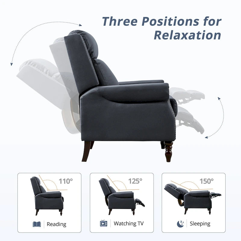 COZYMAN Fauteuil inclinable confortable en cuir véritable, inclinable manuel réglable, fauteuil de salon