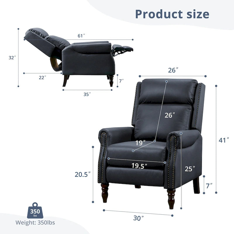 COZYMAN Fauteuil inclinable confortable en cuir véritable, inclinable manuel réglable, fauteuil de salon