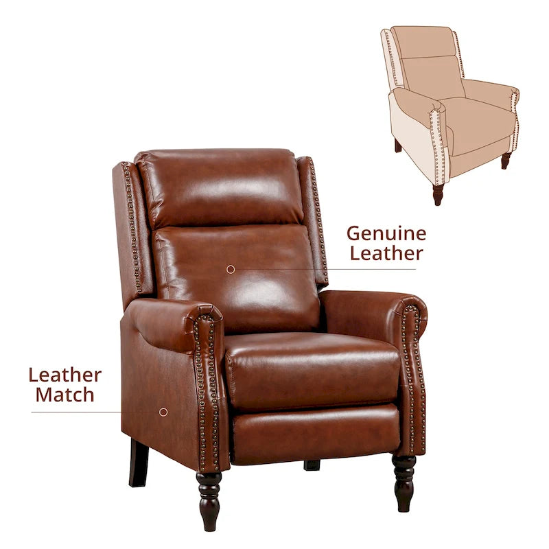 COZYMAN Fauteuil inclinable confortable en cuir véritable, inclinable manuel réglable, fauteuil de salon