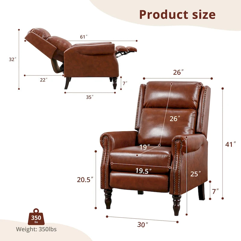 COZYMAN Fauteuil inclinable confortable en cuir véritable, inclinable manuel réglable, fauteuil de salon