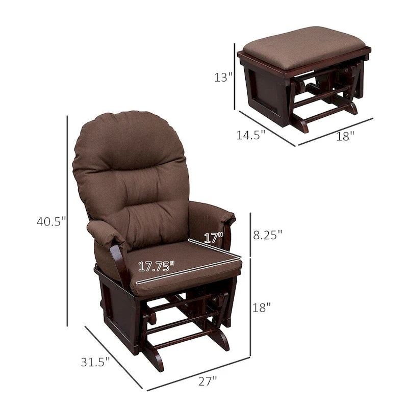 Fauteuil à bascule de puériculture avec pouf, assise rembourrée épaisse