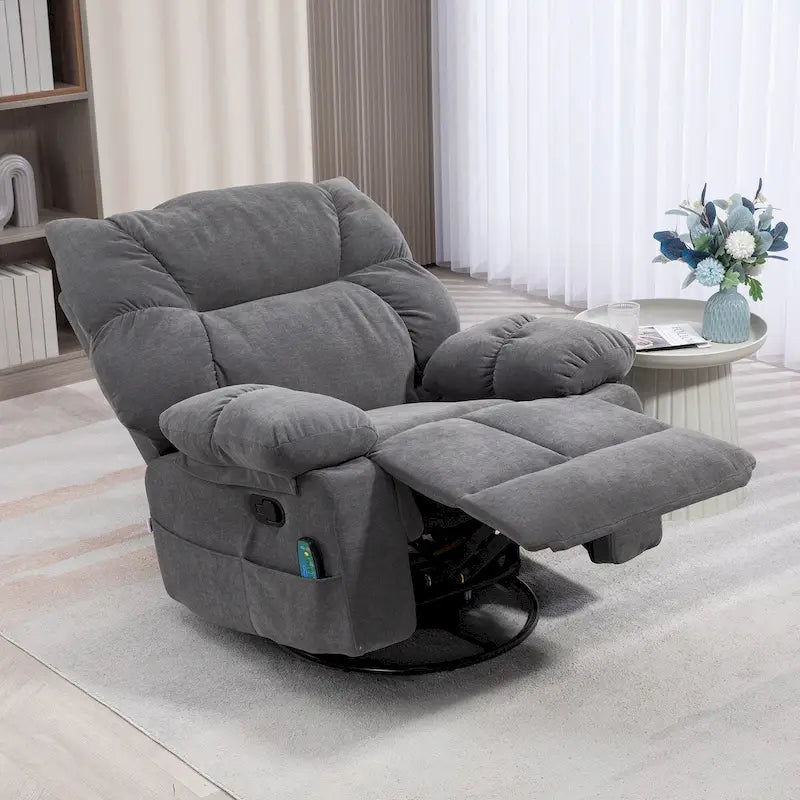 Fauteuil de massage vibrant inclinable HOMCOM gris foncé avec chauffage, fauteuil à bascule pivotant surdimensionné, canapé simple