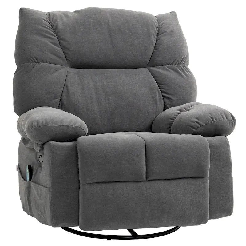 Fauteuil de massage vibrant inclinable HOMCOM gris foncé avec chauffage, fauteuil à bascule pivotant surdimensionné, canapé simple