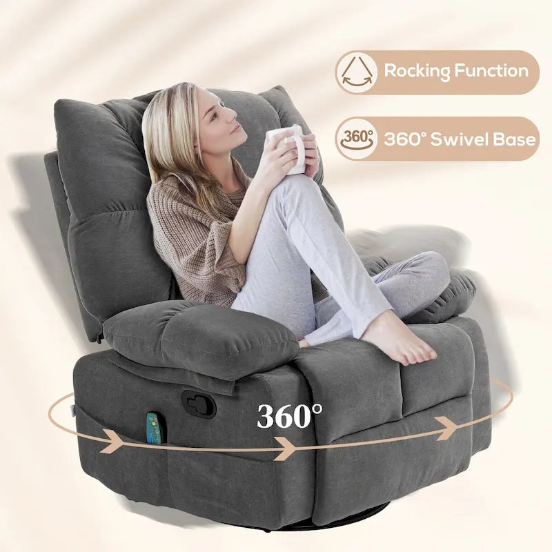 Fauteuil de massage vibrant inclinable HOMCOM gris foncé avec chauffage, fauteuil à bascule pivotant surdimensionné, canapé simple