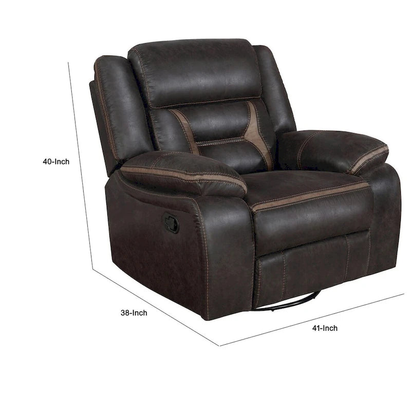 Fauteuil inclinable manuel Jake 104 cm, avec coussin, en similicuir marron foncé
