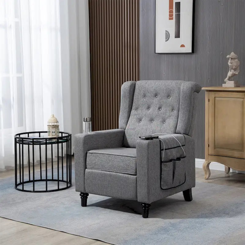 Fauteuil inclinable en tissu à dossier haut et boutons touffetés de style contemporain