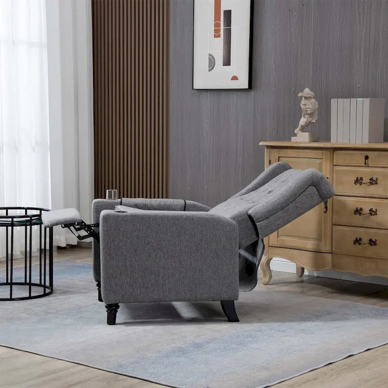 Fauteuil inclinable en tissu à dossier haut et boutons touffetés de style contemporain