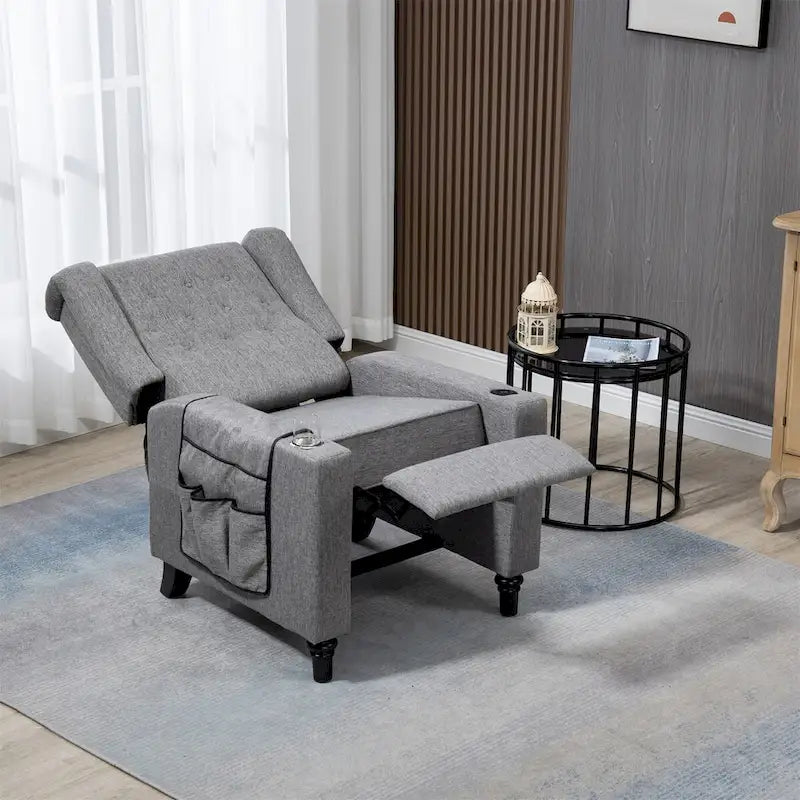 Fauteuil inclinable en tissu à dossier haut et boutons touffetés de style contemporain