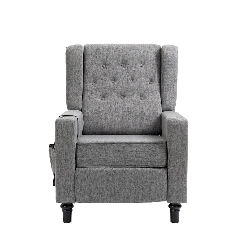 Fauteuil inclinable en tissu à dossier haut et boutons touffetés de style contemporain
