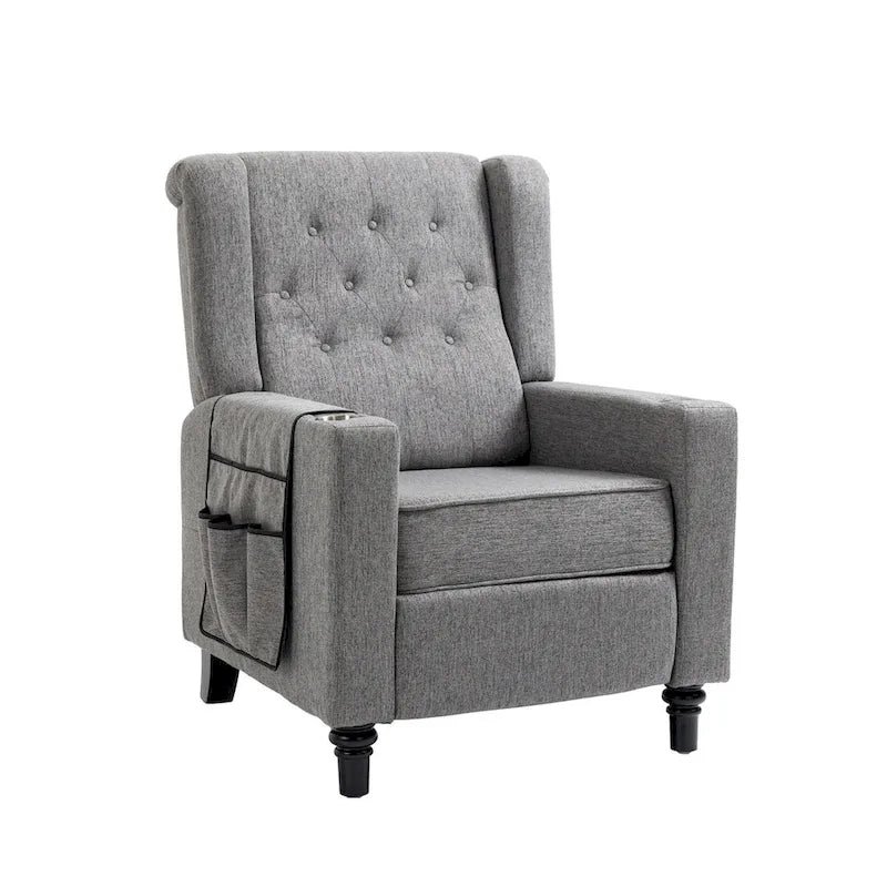 Fauteuil inclinable en tissu à dossier haut et boutons touffetés de style contemporain