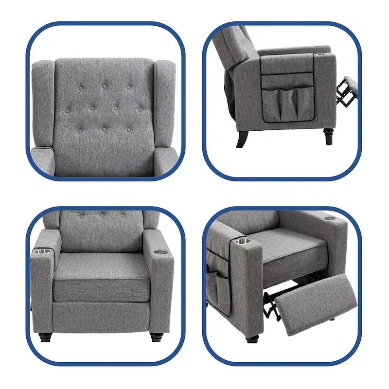 Fauteuil inclinable en tissu à dossier haut et boutons touffetés de style contemporain