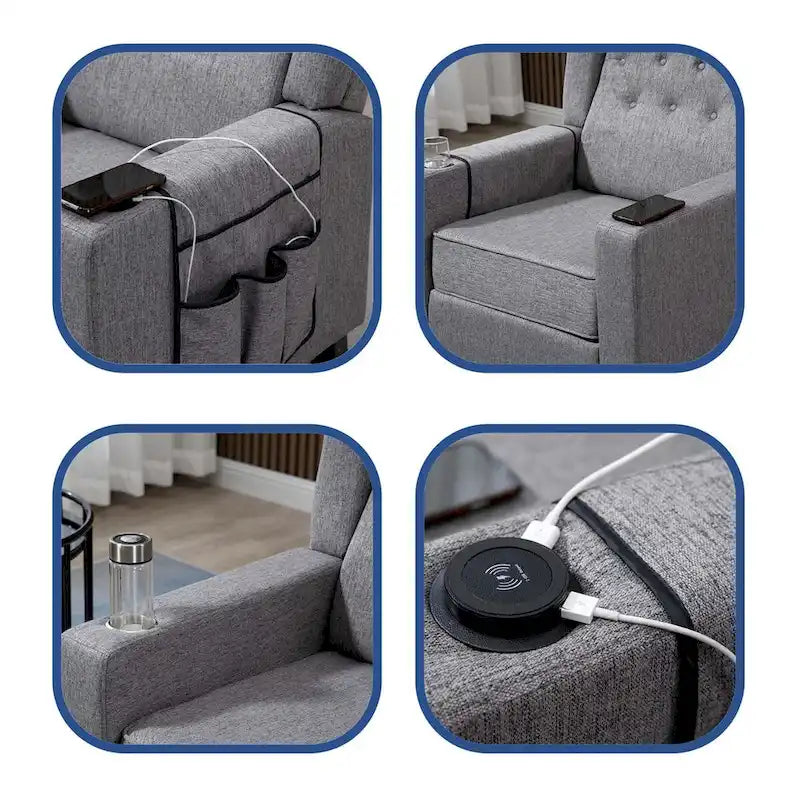 Fauteuil inclinable en tissu à dossier haut et boutons touffetés de style contemporain
