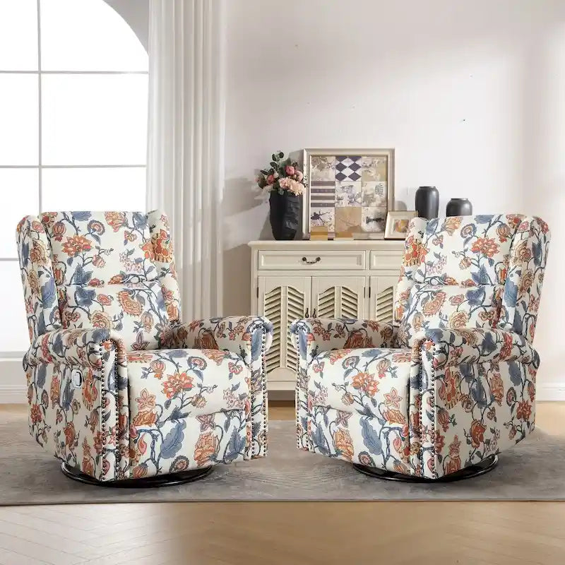 HOMYKA Fauteuil Inclinable Manuel Floral Pivotant et Basculant Lot de 2
