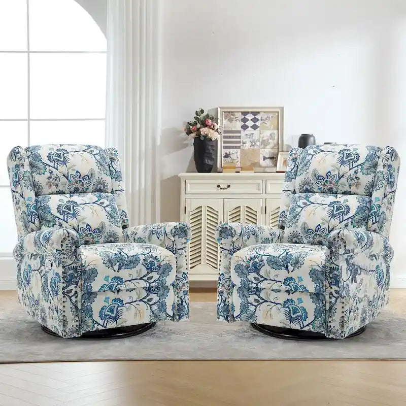 HOMYKA Fauteuil Inclinable Manuel Floral Pivotant et Basculant Lot de 2